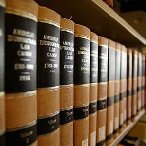 A row of law books on a shelf