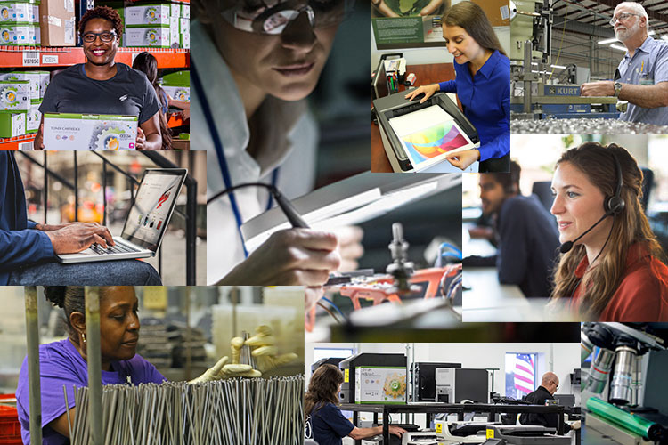 Photo collage of Static Control employees and processes.