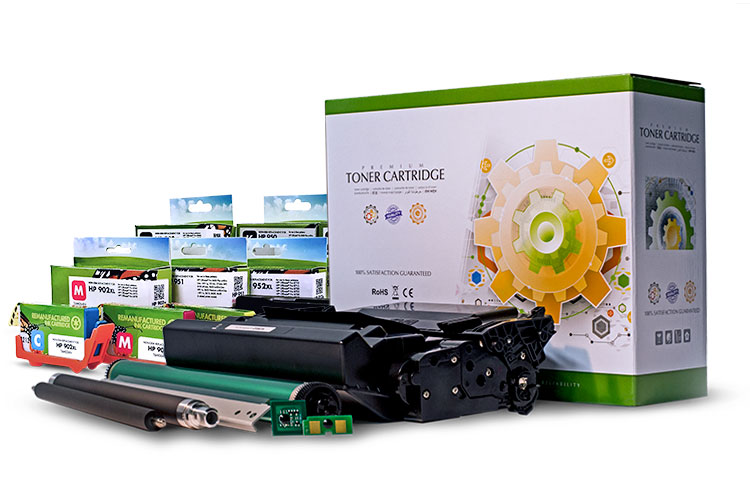A grouping of Static Control products representative of vertically integrated component manufacturing, matched imaging systems and high quality toner cartridges.